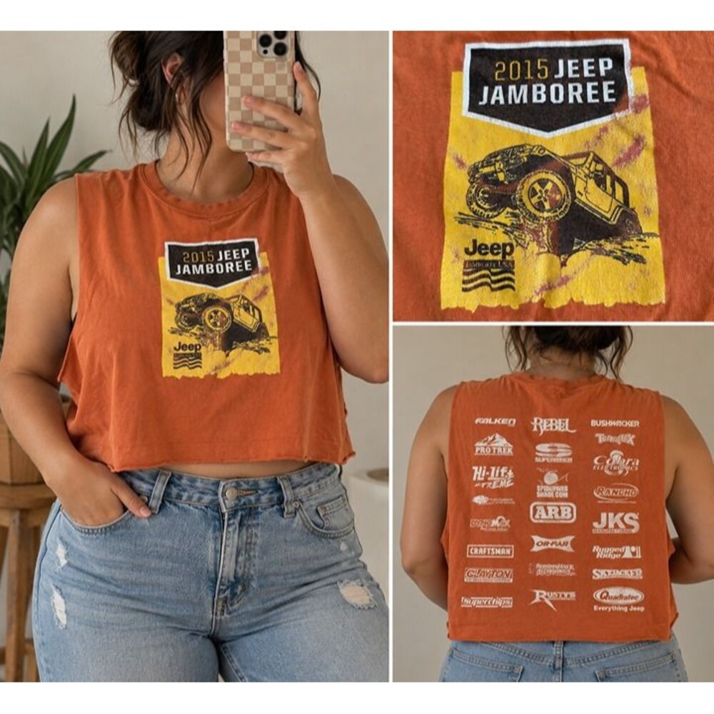 2015 Jeep Jamboree Cropped Muscle Tee Women XL Y2K Garagecore Off Road 4x4